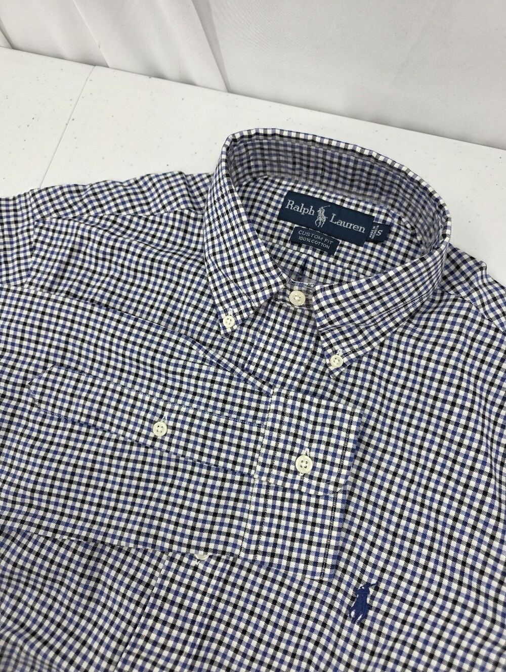 NWT Vintage Ralph Lauren L/S Custom Fit Gingham Shirt Men's S White Blue Black